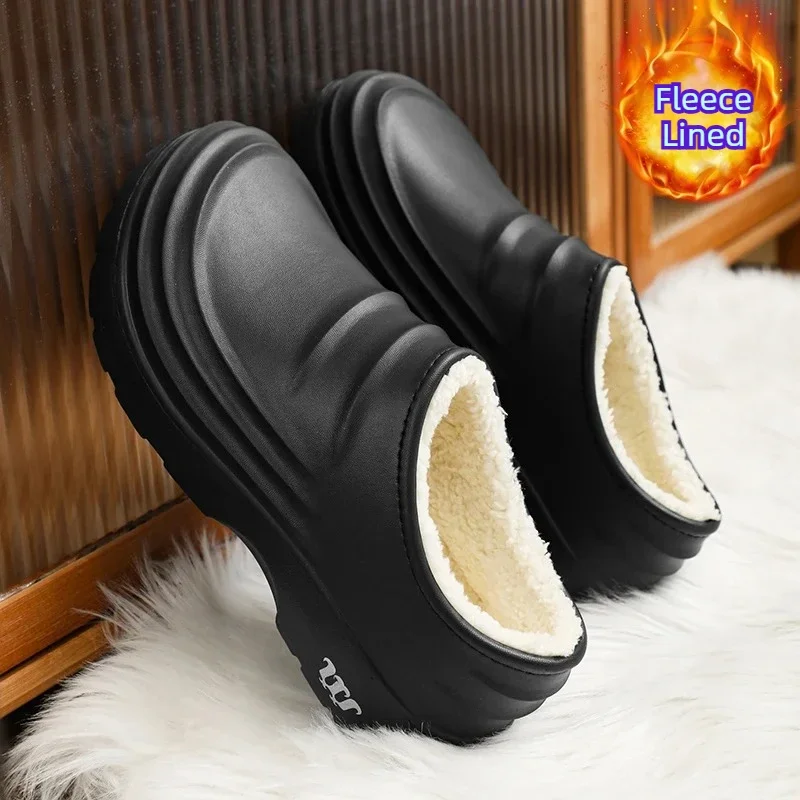 

Mens Winter Fleece Lined Slippers Warm Waterproof Indoor Outdoor House Shoes Cozy Plush Anti Slip Garden Clogs for Home Use