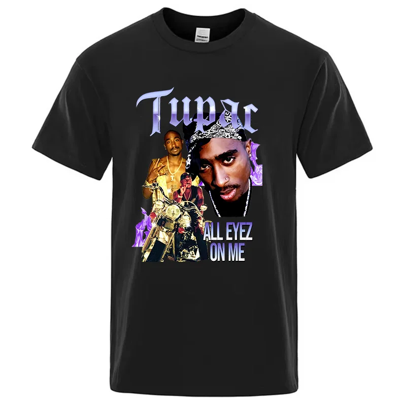 Summer Fashion Cotton T-shirt Rapper Tupac Top Hip Hop Street Wear Oversized Short Sleeve T Shirt Men's and Women's Tshirts