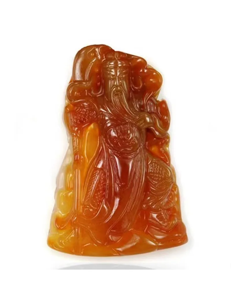 Hot selling natural hand-carve Huanglong jade Guan Gongwu God of Wealth Necklace pendant