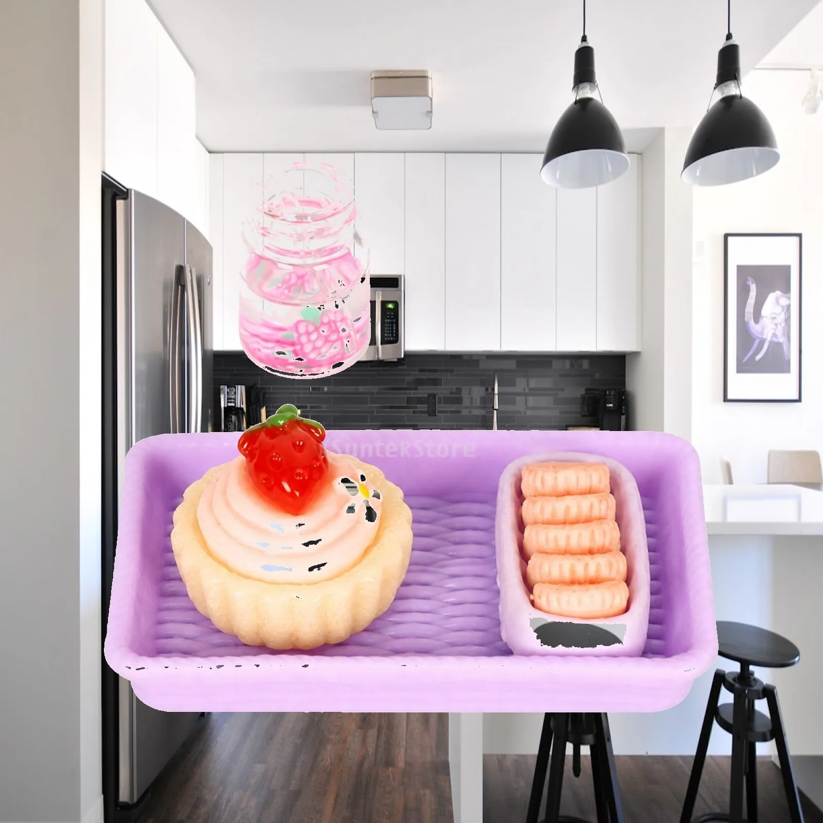 4 Pieces Dollhouse Dessert Assortment Compact Miniature Dessert Prop Tiny Food Toys Lifelike Playset Hand-Painted for Collectors