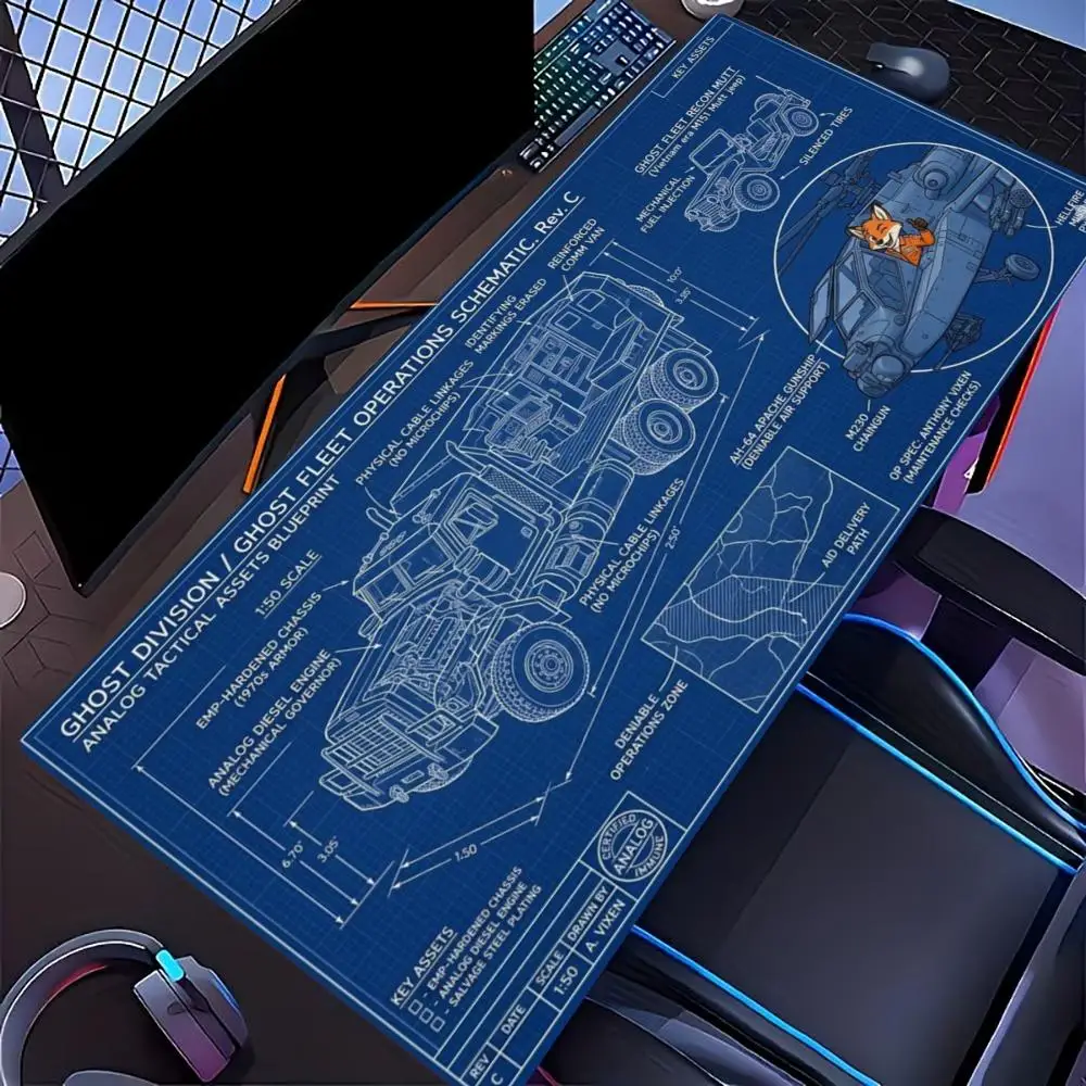 Vintage Car Blueprint Mechanical XXL Large Gaming Mouse Pad Non-Slip Rubber Desk Mat Keyboard Pad Computer Deskpad Accessories