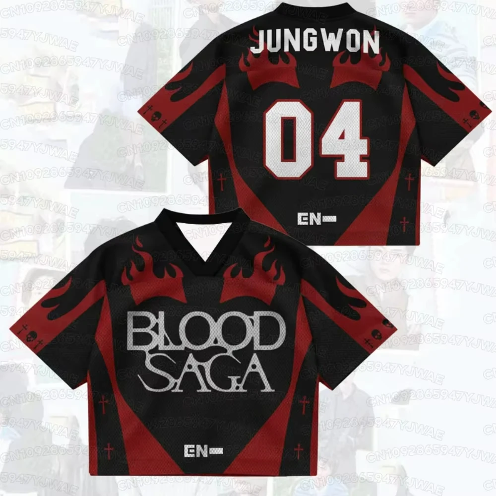 Sommer Herren Damen SUNGHOON 3D-Druck Grafik Kurzarm Casual Enhypen Blood Saga World Tour T-Shirt Fan-Geschenke – Detail 3