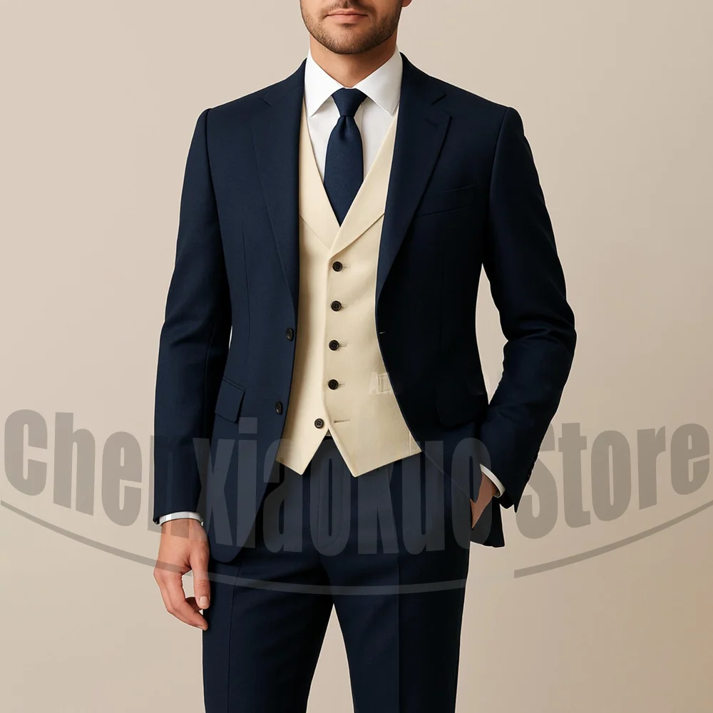 

Men's Three Piece Suit Set Formal Business Wedding Groom Outfit Elegant Tailored Blazer Vest and Pants Fashion New Arrival Suits