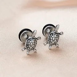 2022 New Stainless Steel Cute Sea Turtle Tortoise Lovely Animal Stud Earring For Women Men Antique Silver Color Punk Jewelry