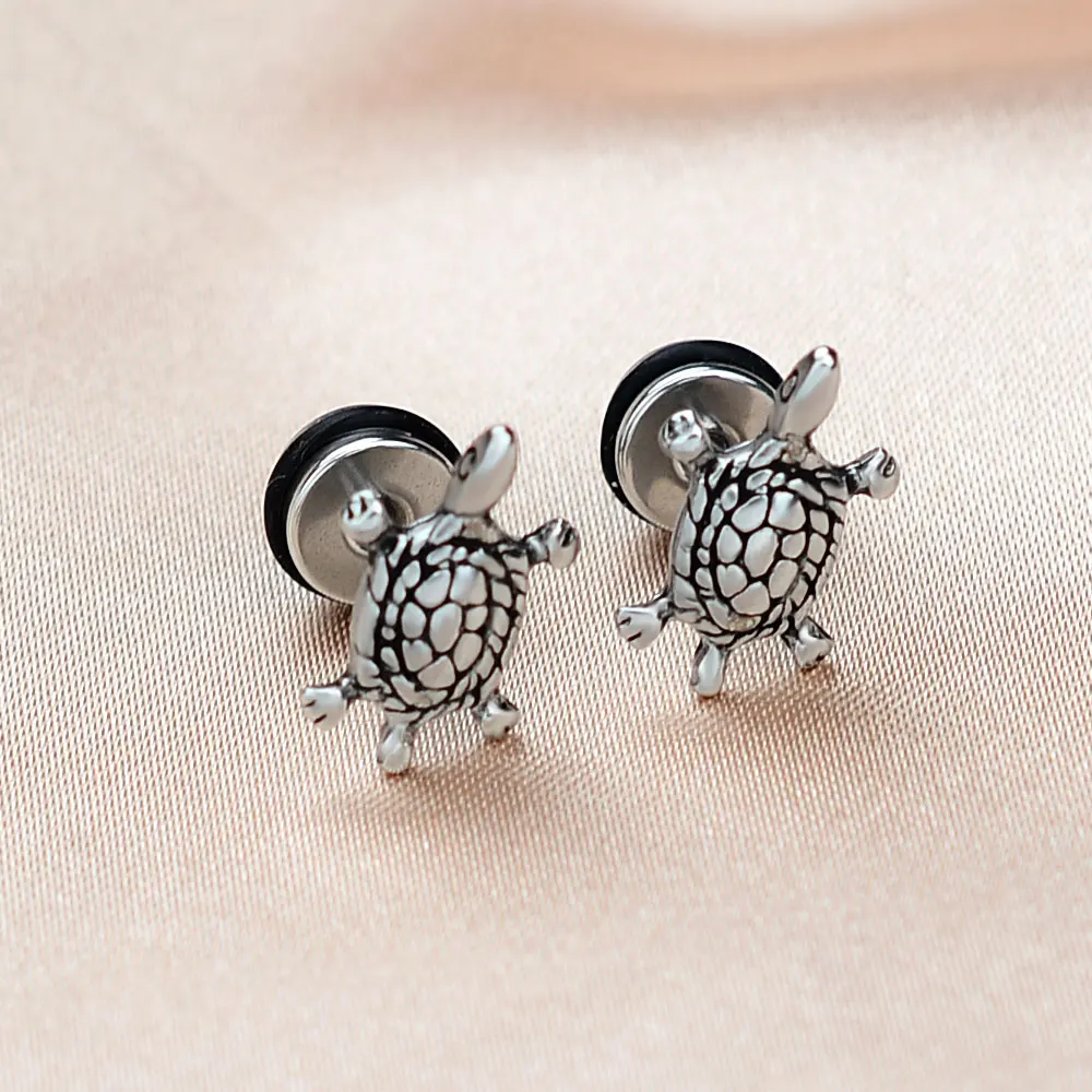 2022 New Stainless Steel Cute Sea Turtle Tortoise  Lovely Animal Stud Earring For Women Men Antique Silver Color Punk Jewelry