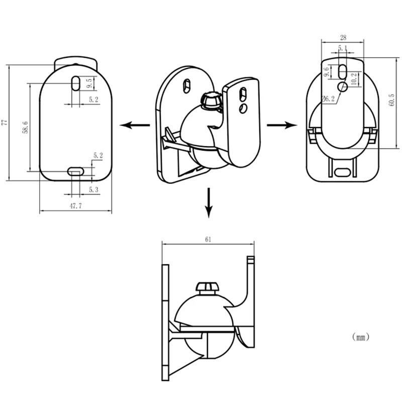 Universal Speaker Wall Mount Bracket, Braçadeira de teto, Giratória ajustável e inclinação do ângulo de rotação, 4pcs