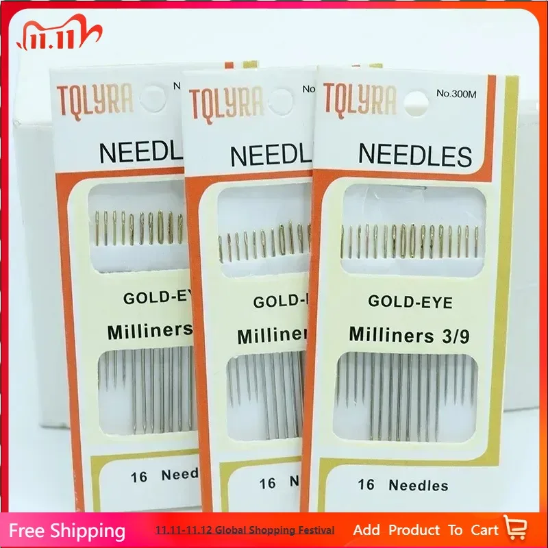 

16pc/Bag Tail Gold Plated Hand Sewing Needles Large Eye Thick Sewing Up Needle Embroidery Mending Quilt Hand Sewing Combination