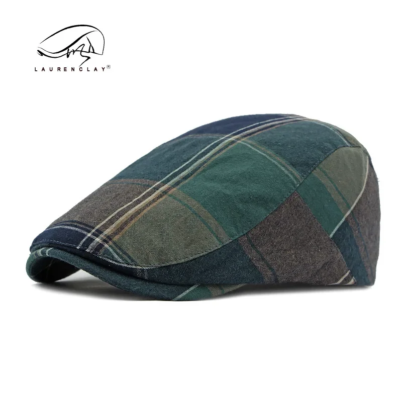 

Plaid Pattern Newsboy Caps for Men Women Cotton Beret Button Adjustable Cabbie Gatsby Cap Flat Driving Hats