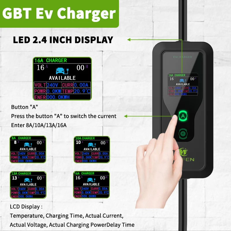 WUFEN For Chinese Brand Electric Vehicle Charging GBT EV Charger GBT16A 3.5KW 220V EU Home Plug Portable EV Charging Station GBT