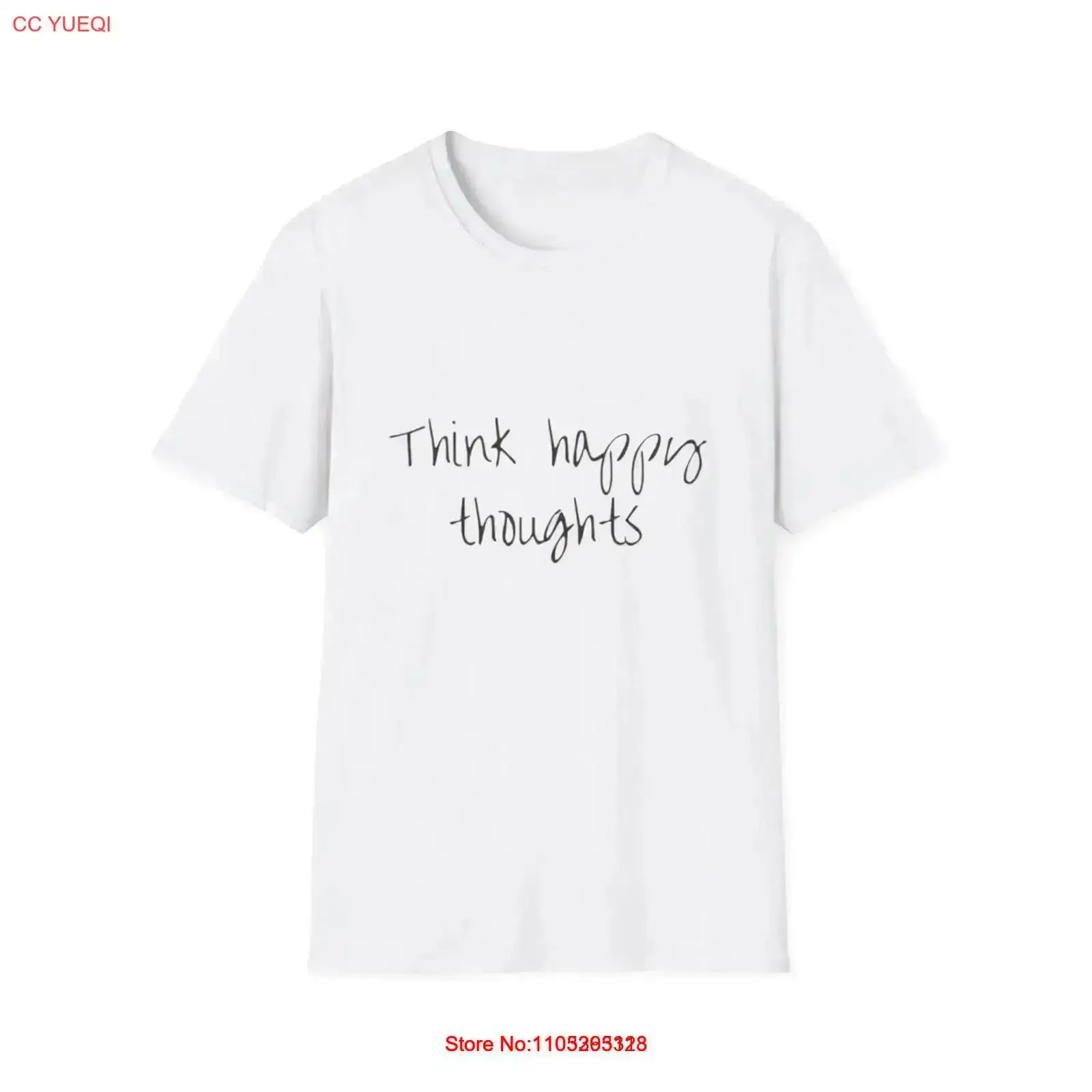 Positive White T Shirt Think happy thoughts vintage Washed Stretched Comfortable Stylish Casual Soft Versatile graphic vintage