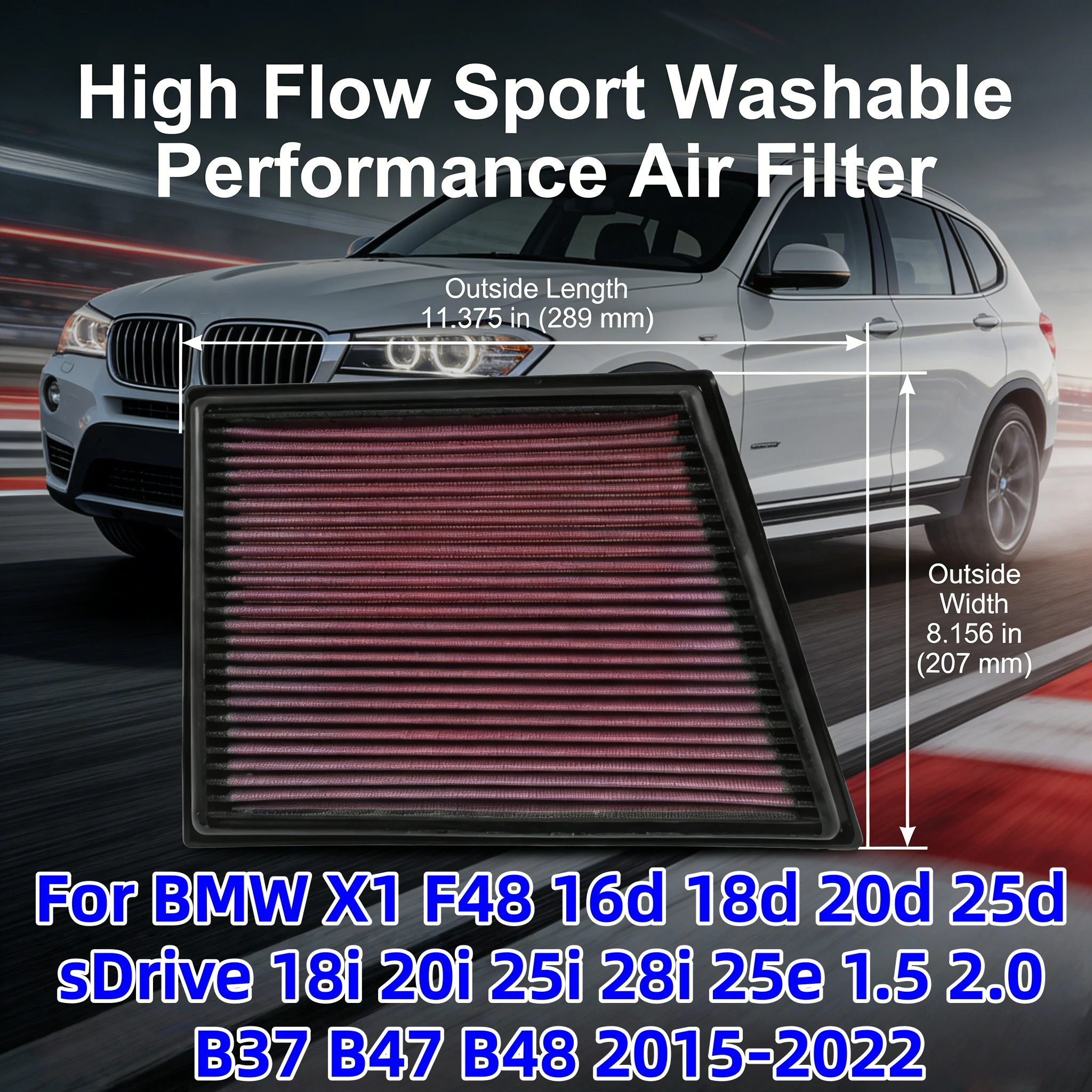 

High Flow Performance For Air Filter BMW X1 F48 16d 18d 20d 25d sDrive 18i 20i 25i 28i 25e 1.5 2.0 B37 B47 B48 2015-2022 33-3025