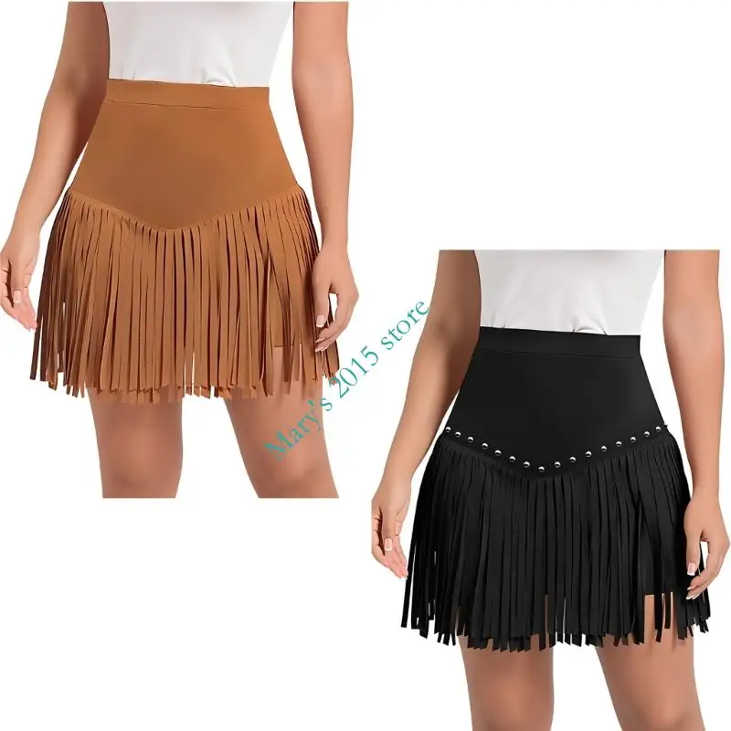 

Western Cowgirl Fringe Skirt High Waist A Line Party Outfit For Women Fashion Mini Short Skirts Dance Rave Festival Clothes