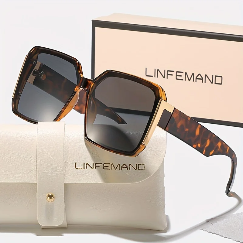 نظارات LINFEMAND العصرية بإطار كبير للنساء، مجموعة نظارات شمسية UV400 هدية صيفية لحفلات الرقص والعطلات #2