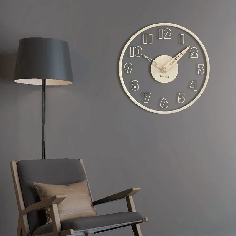 Nordic Transparent Glass Wooden Wall Clock Solid Wood Number Silent Wall Watch Modern Simple  Home Decor for Living Room Bedroom