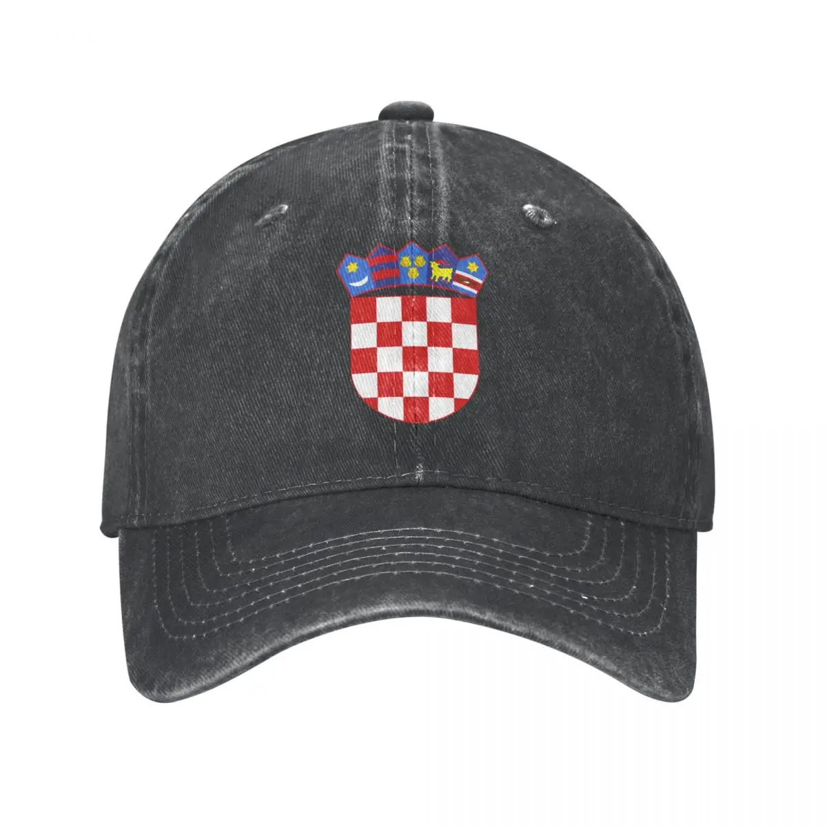 

Men Baseball Cap Croatia Emblem Charcoal Washed Denim Classic Vintage Cotton Dad Trucker Hat Unisex Adult