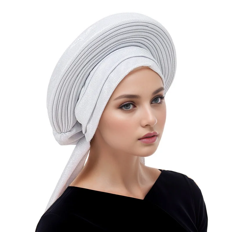 

Трансграничная новая нигерийская однотонная большая модная эластичная ламинированная световая доска в африканском стиле, элегантная шляпа на голову