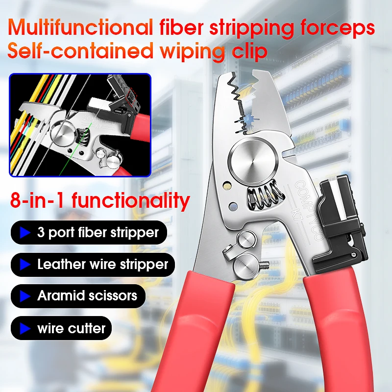 COMPTYCO K7 Stainless Steel Fiber Stripper Multifunctional Fiber Optic Cable Stripping Pliers FTTH Optical Fiber Wire Strippers