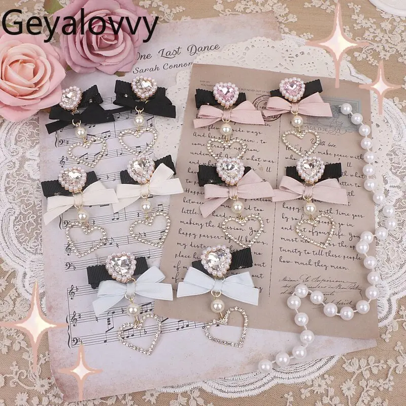 

Японские заколки для волос ручной работы в стиле Лолита: милые банты и подвески-сердечки для девочек, массовое производство