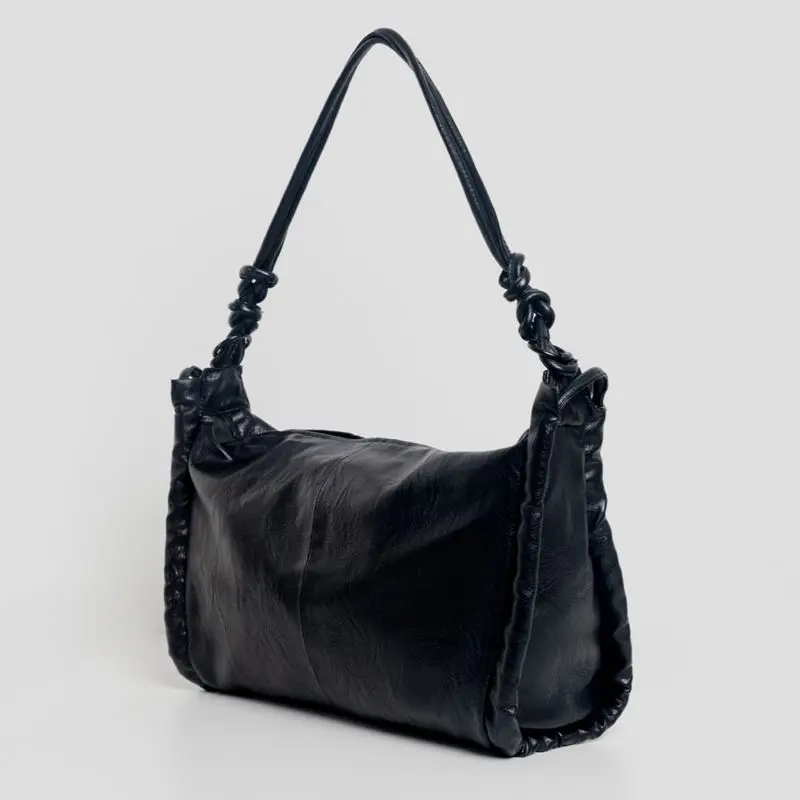 New Ruffled And Knotted Design, High-end And Fashionable Women's Shoulder Bag, Retro And Worn-out, Large Capacity Underarm Bag