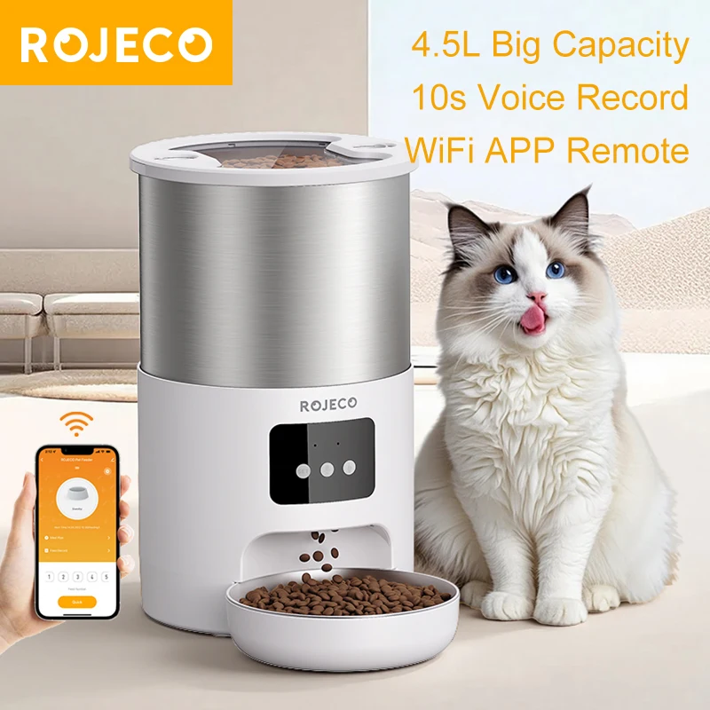 

4.5L Stainless Steel Automatic Cat Feeder WiFi App Remote Control Voice Recording Smart Dog Food Dispenser Pet Supplies