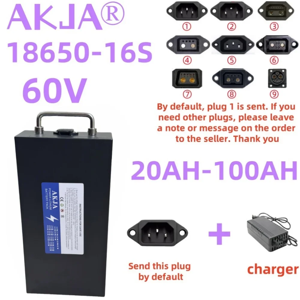 

60V20AH-100AH，16S，Air fast transportation，New Full Capacity Power，18650 Lithium Battery Pack，Suitable for 250-2000W