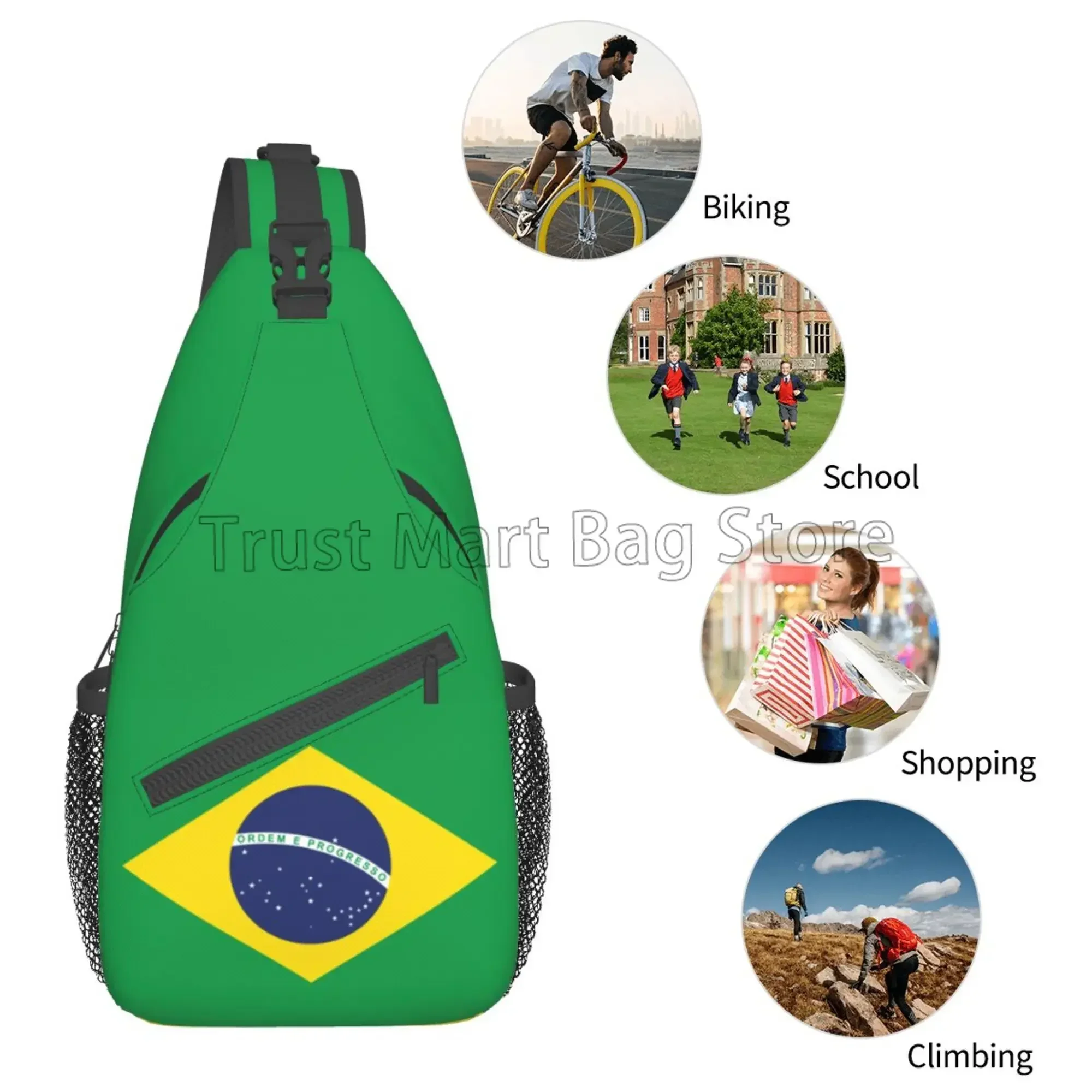 Brazilian Flag Print Chest Bags Brazil Flag Sling Bag Travel Hiking Sports Crossbody Backpack Lightweight Daypack for Men Women