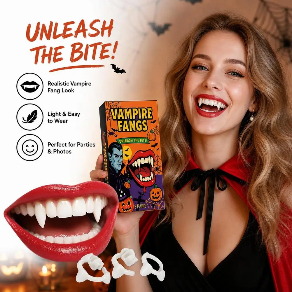 Halloween Retractable Vampire Teeth Dentures Zombie Teeth Prop Horror Halloween Cosplay Vampire Fang Party Decoration Fake Teeth