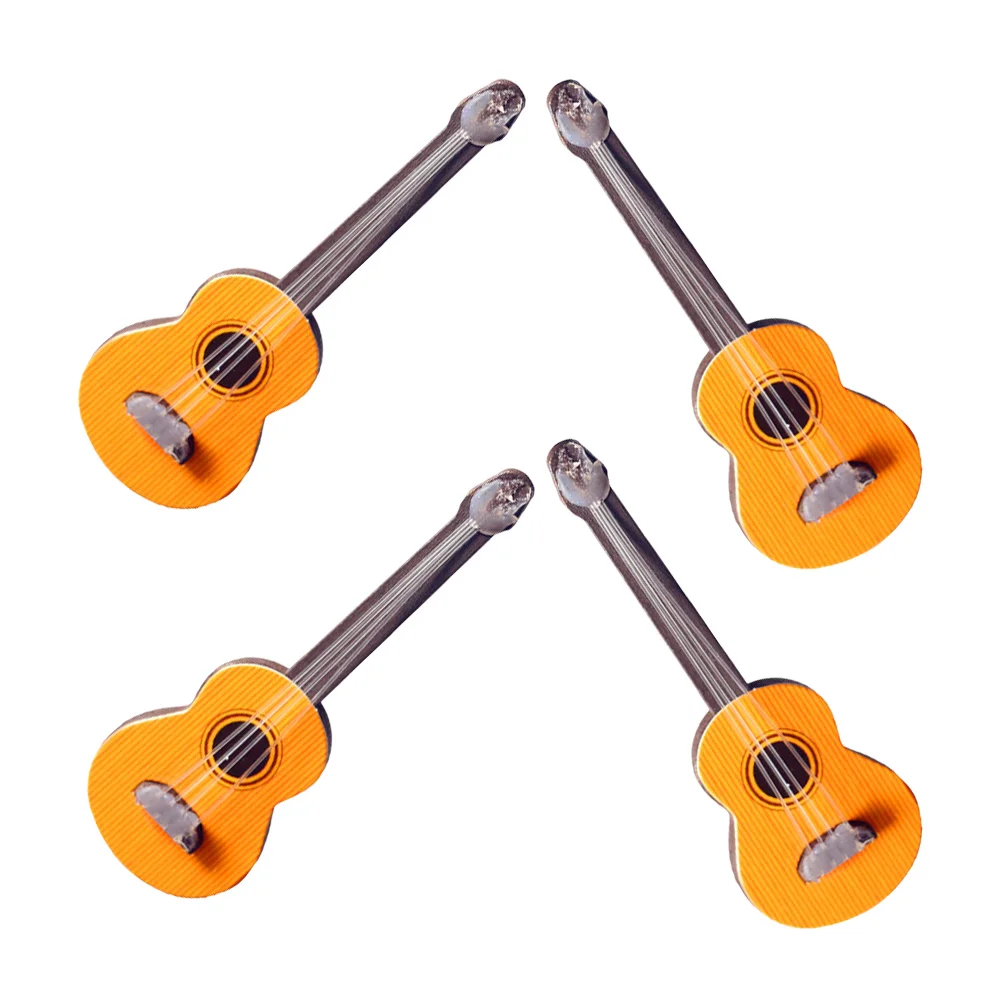 

4 Pcs House Baby Musical Toys Miniature Wood Guitar Decor Simulation Instrument Decorative Accessory Accessories