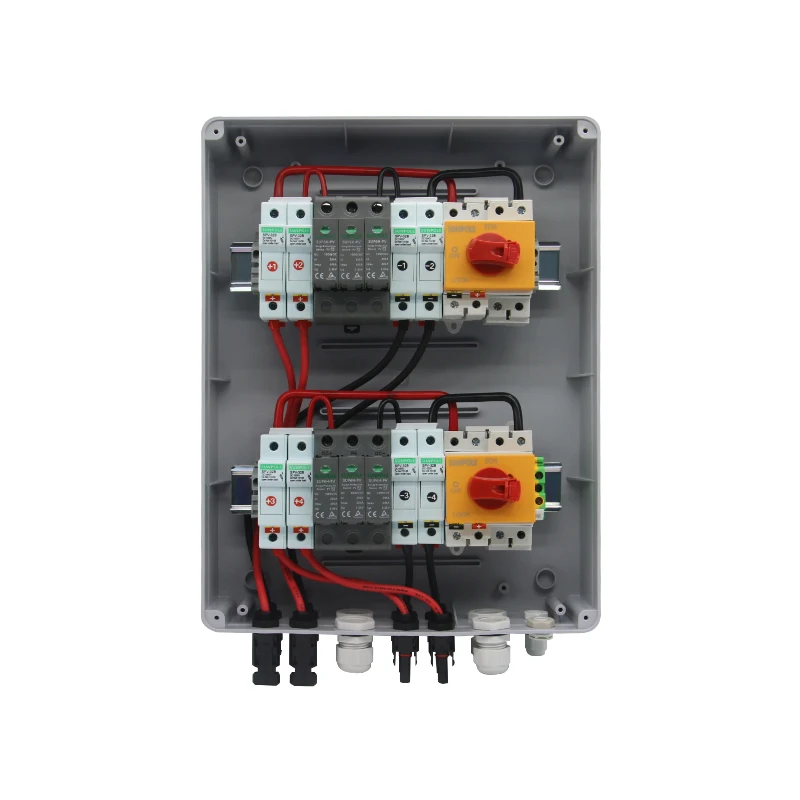4 input 2 out DC 1000V Solar photovoltaic PV Combiner Box With Lightning Protection Fuse Isolator Switch SPD Waterproof Box IP65