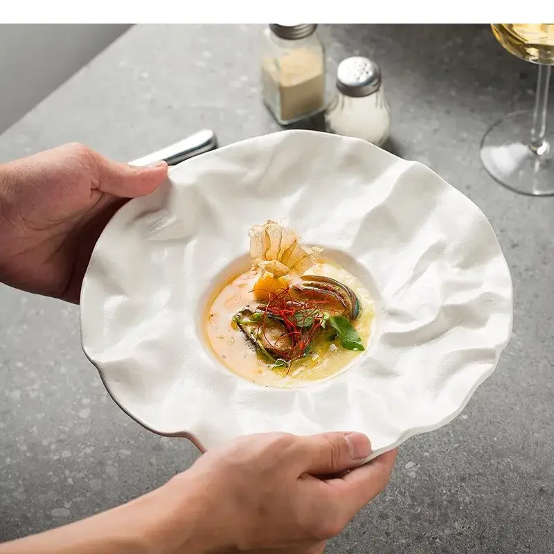 Ceramics Dinner Plate Matte Soup Basins Household Tableware Irregular Shaped Salad Bowl Snacks Dessert Cake