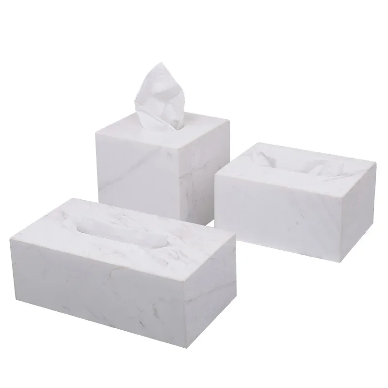 Nordic Living Room Restaurant Hotel Clubhouse Bathroom Light Luxury Drawn Paper Box Natural Marble Square Stone Tissue Box