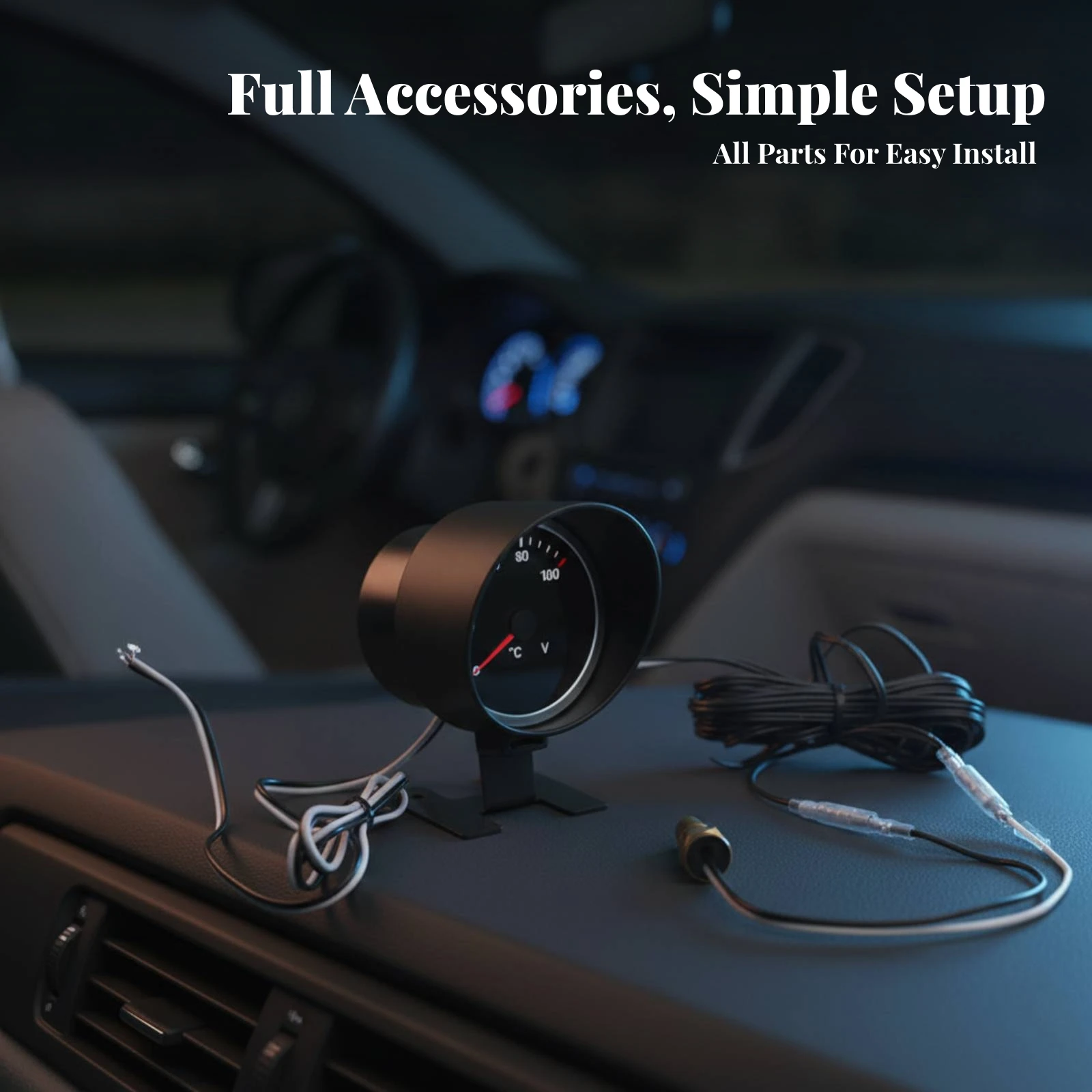 Water Temp Meter Dual Digital Automotive Gauge Sensor Included Water Temperature Gauge ABS Plastic 52mm Size