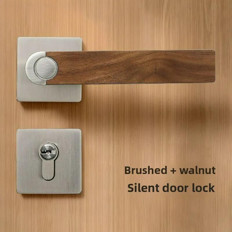 Minimally Designed Walnut Interior Bedroom Door Lock with Silent/magnetic Suction Natural Wood Style Office Solid Wood Door Lock