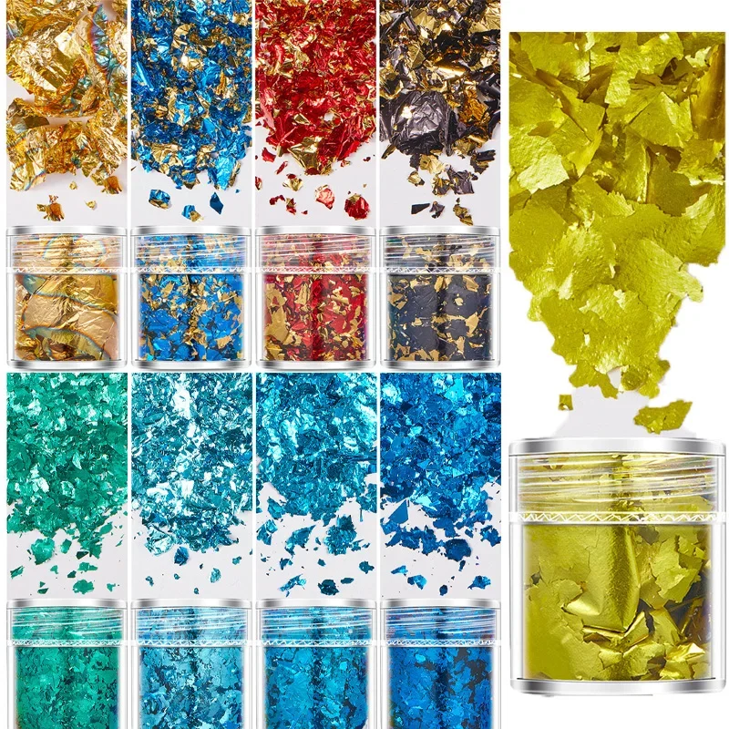 4 Bottle Gold Leaf Flakes Sequins Glitter Epoxy Resin Filling Gold Foil DIY Nail Art Decor Foil Paper Jewelry Making Accessories