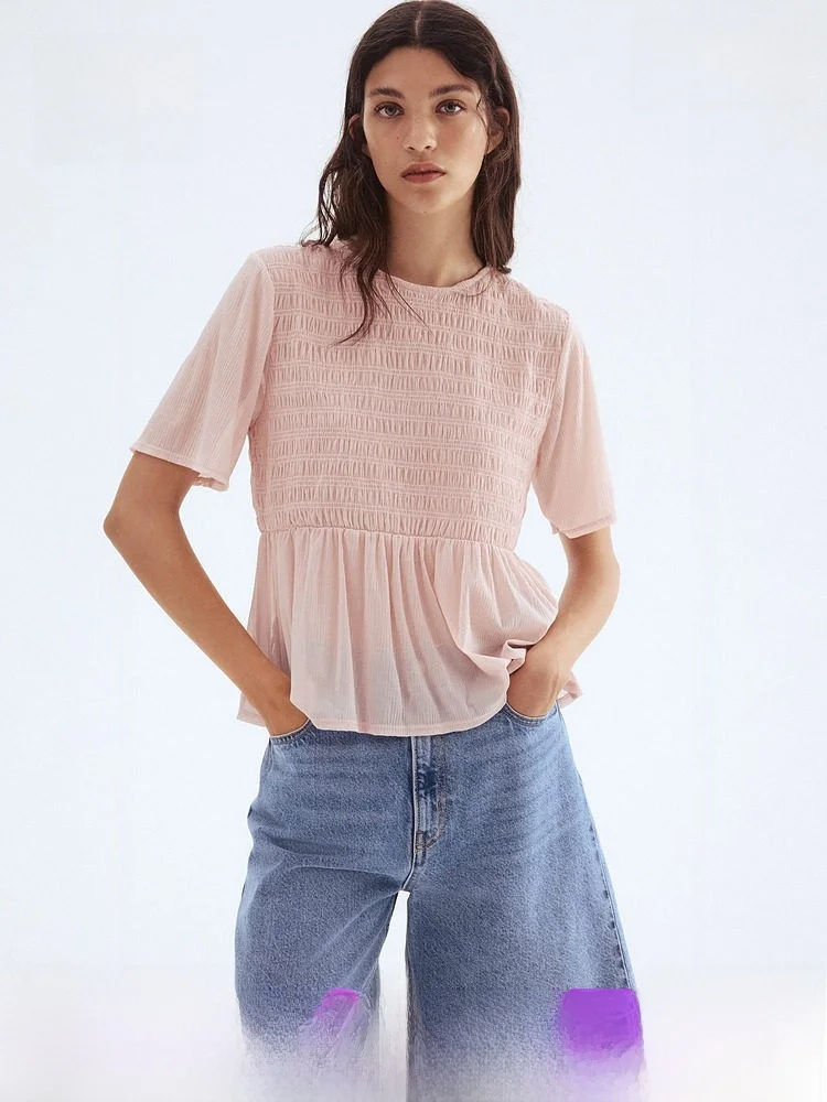 

Romantic Complex H&M Women's Shirt Summer Elegance Commute Skirt Style Pleated Bellow Princess Style Straight Tube Long Sleeve