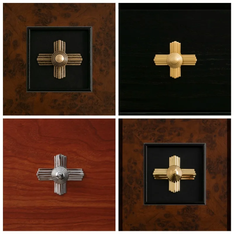 Mid-century Light Luxury Gold Retro French Cabinet Handle Solid Brass Single Hole Furniture Drawer Wabi-Sabi Style Handle