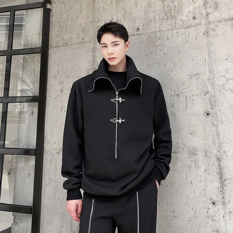HKSH Spring Autumn New Men Fashion Design Metal Airplane Buckle Zipper Pullover Trendy High Street Punk Thick Sweatshirt HK18645