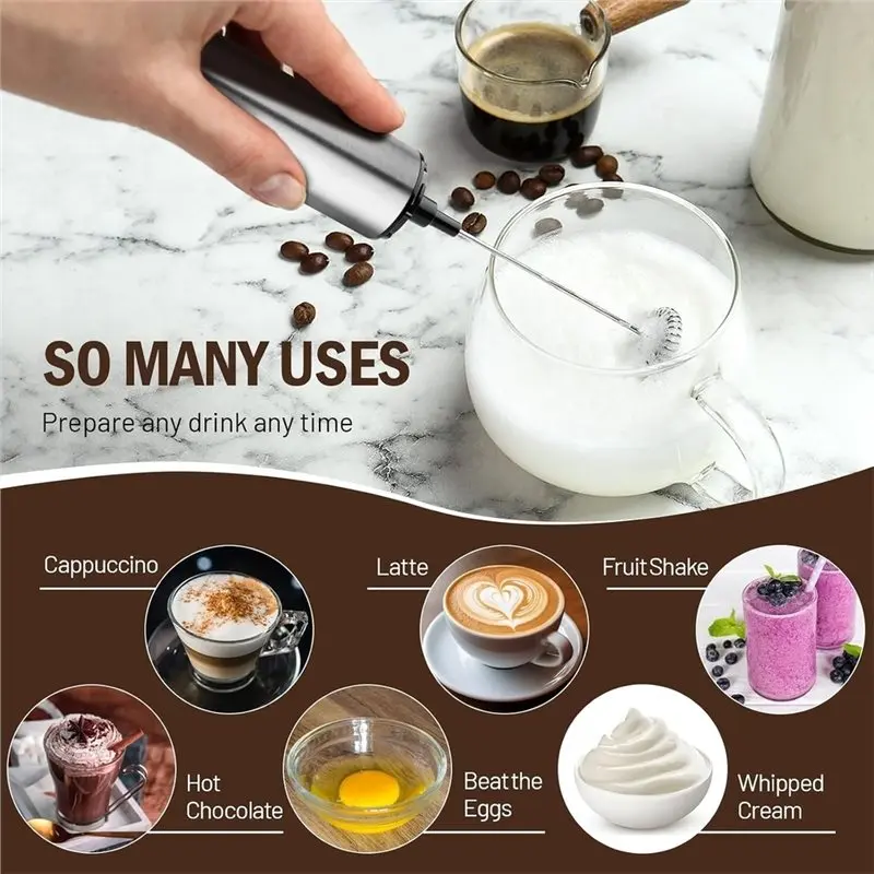 [NEW!A38F】 Milk Frother Wand For Coffee,Foamer,Latte,Cappuccino,Chocolate Rechargeable Electric Handheld Frother Whisk