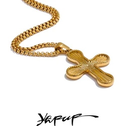 Yhpup Arrivals Stainless Steel Metal Cross Vintage Fashion Necklace Pendant Daily Accessories Gold Color Retro Jewelry Gift