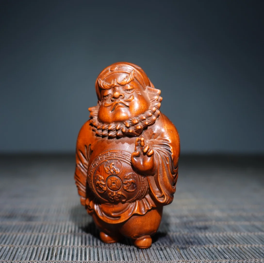 Old Boxwood Zhong Kui Statue immortal Exorcist Celestial Master Handheld components Ornaments Amulet Dharam Town house