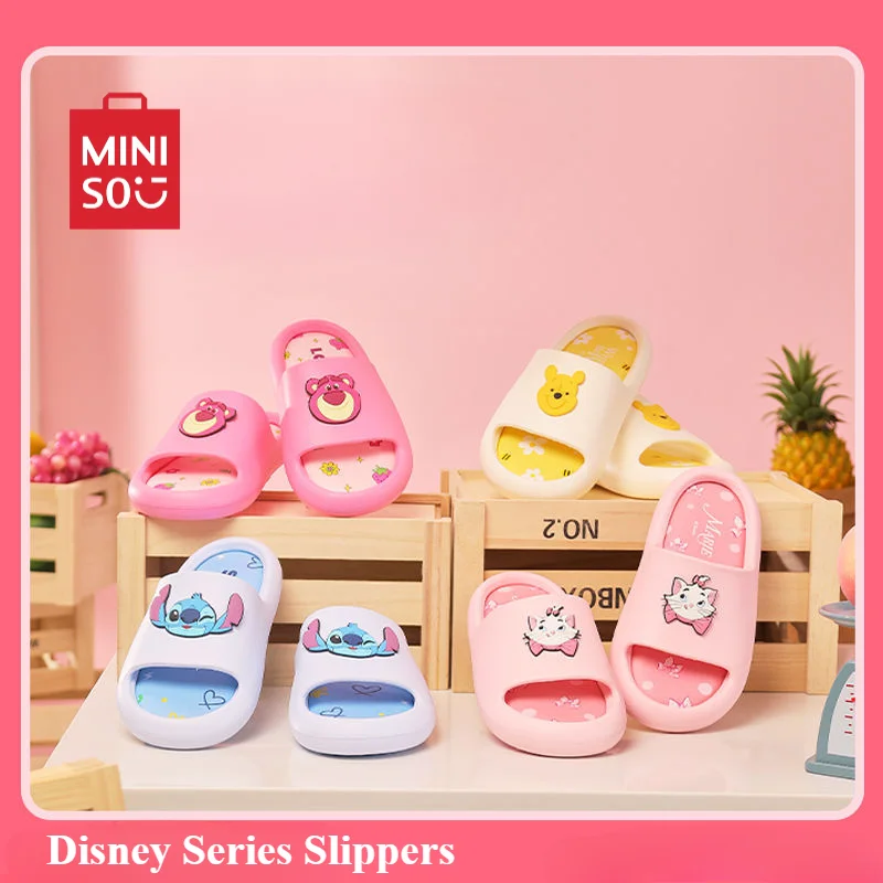 

Детские сандалии MINISO из ЭВА, Нескользящие босоножки из мультфильма Disney, для ванной комнаты, для дома, для детей, подарок на день рождения