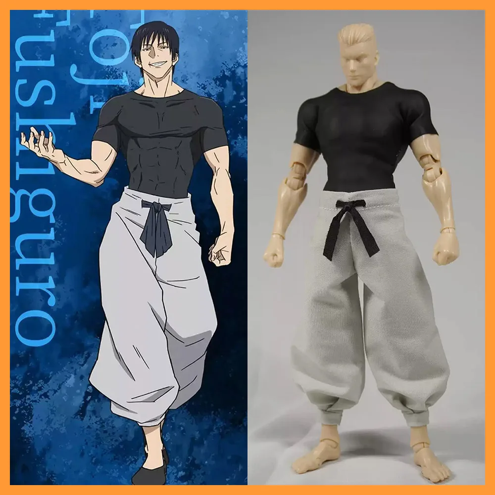 1/12 Scale Fushiguro Toji Cosplay Costume Black Tight T-shirt Grey Pants Suit Halloween Uniform Suit for 6