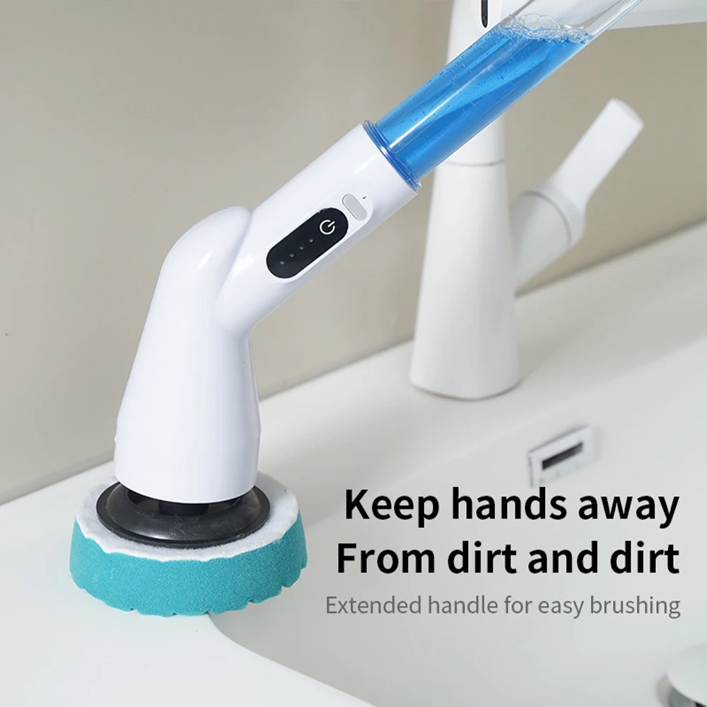 Электрическая вращающаяся скруббер, электрическая щетка для чистки с 8 насадками и удлинительной ручкой, беспроводная щетка для чистки плитки, раковины, ванны, пола
