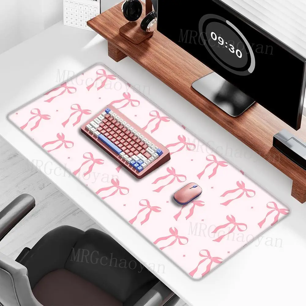 

Pink Bow Tie Mouse Pad Large Size Rubber Base Non-slip PC Desk Accessories Mousepad for Office and Gamer Keyboard Mats Decor Mat
