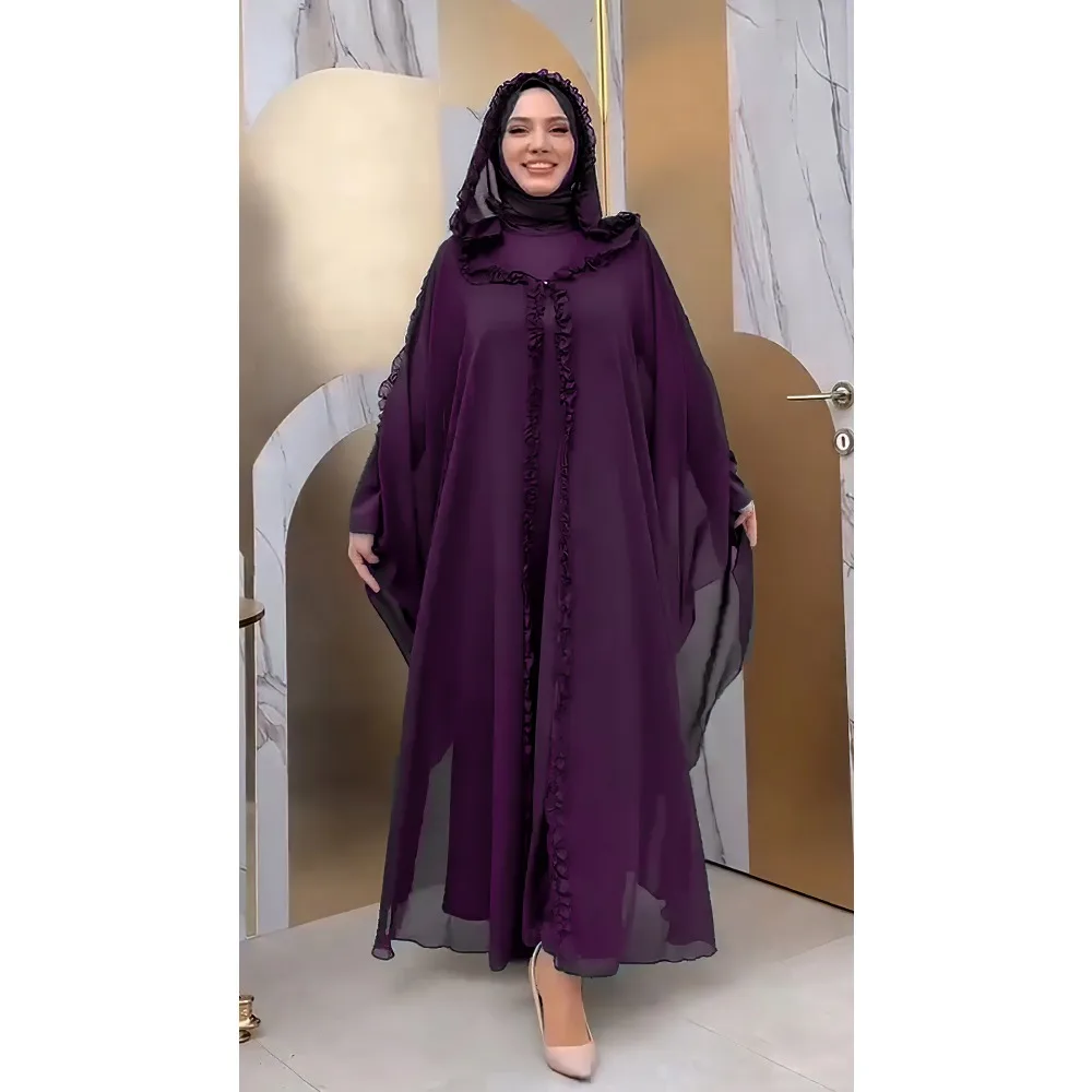 Ramadan Muzułmańska Szyfonowa Elegancka Szata Dubaj Turcja 2-częściowa Khimar Abayas Arabska Casualowa Hidżab Sukienki Maxi Islam Odzież dla kobiet