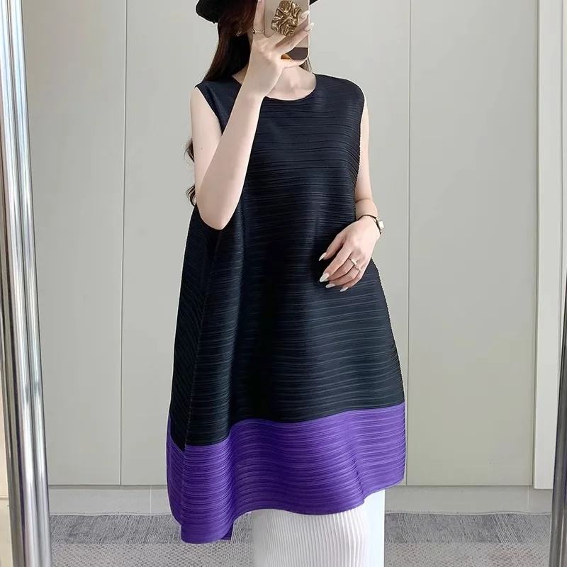 

Miyake Pleated Top Women's 2024 Summer New Loose Plus Size Temperament Sleeveless T-shirt Women's Wear