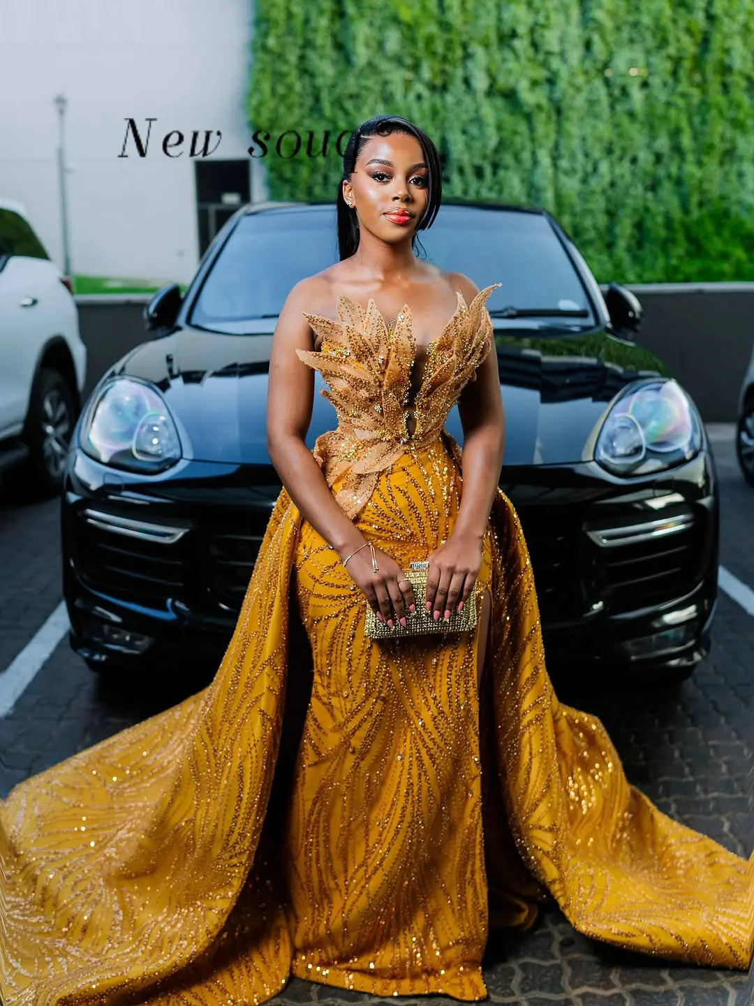 

African Aso Ebi Gold Long Overskirt Prom Dresses 2026 for Black Girls Plus Size Sparkly Sequined Evening Party Gowns Customized