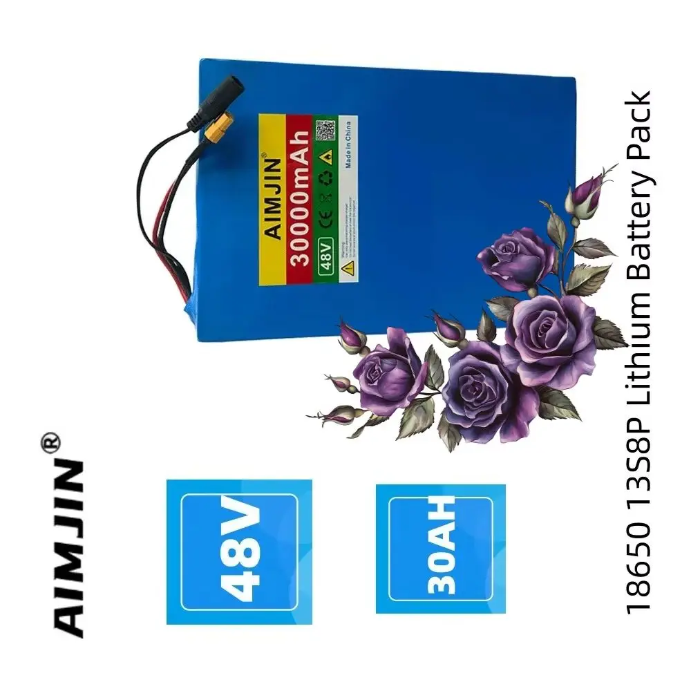 high quality 13S8P Battery 48V 30Ah rechargeable lithium 250-800W battery pack+charger