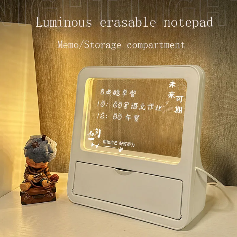 Creative Night Light Pen Holder Graffiti Erasable Student Learning Writing Board Mobile Phone Stand Desktop Decoration Gift