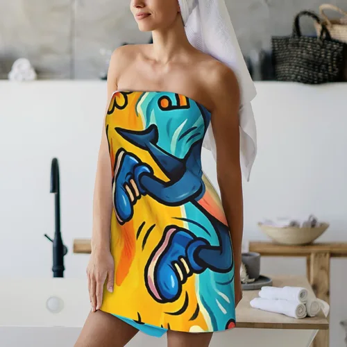 Imagen 2 del producto Interesante toalla de playa estampada Tralalero Tralala de tiburón de dibujos animados tropicales, toalla de secado rápido súper absorbente antiarena